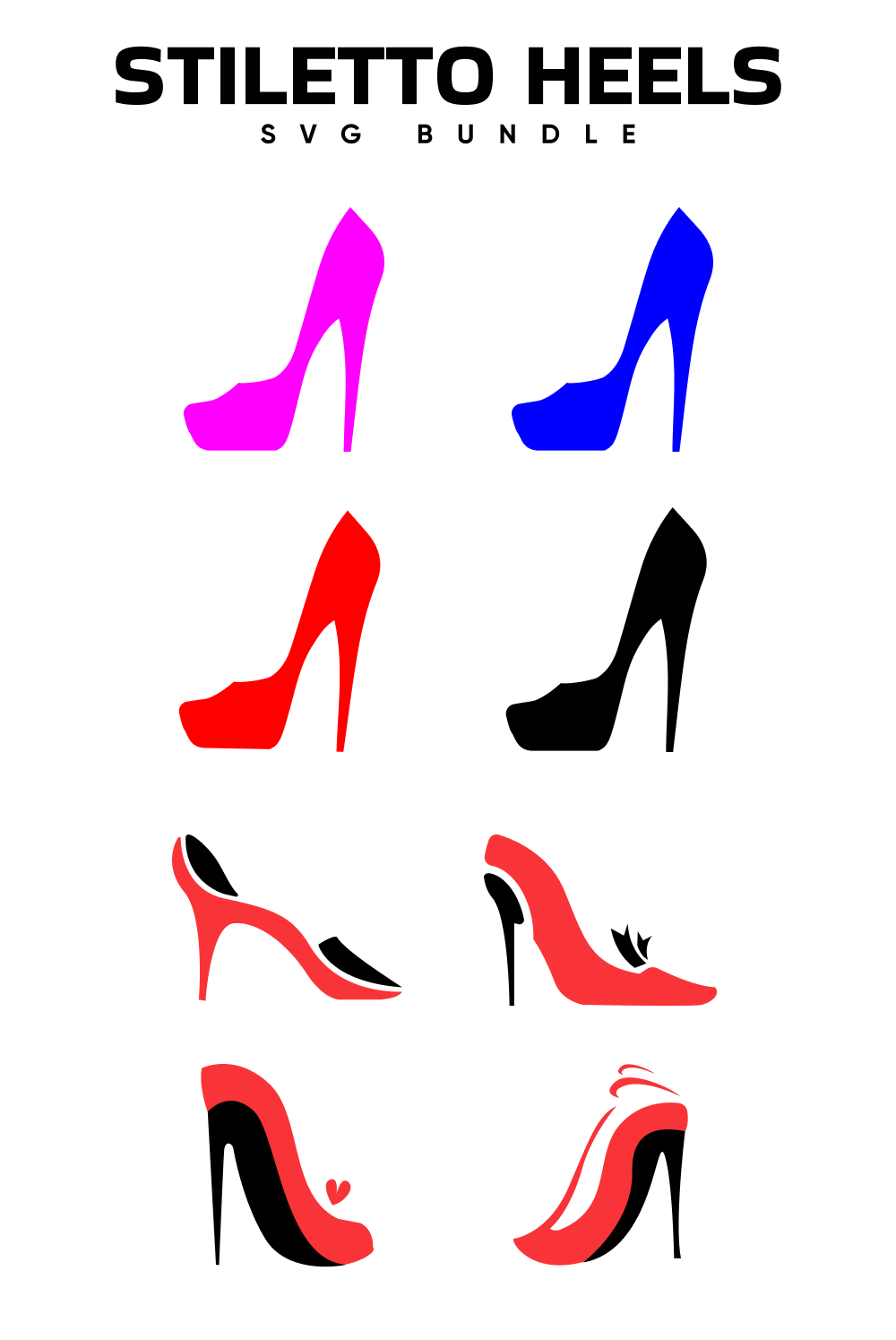 High Heels Stiletto SVG Women Black and Red High Heel Shoe with Bow Svg Dxf  Cut Files Png Clipart