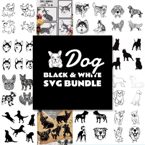 Black white dog SVG bundle, first picture 1500x1500.