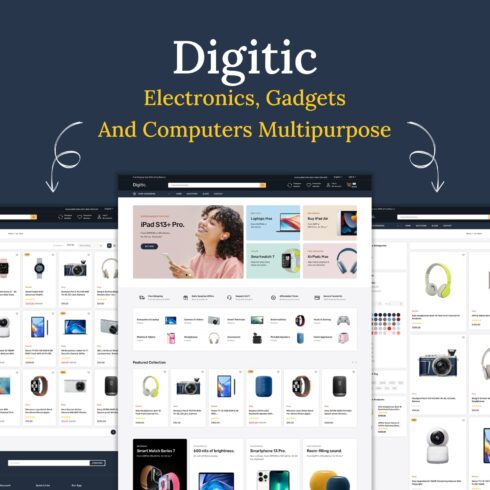 Digitic electronics gadgets and computers multipurpose, main picture.
