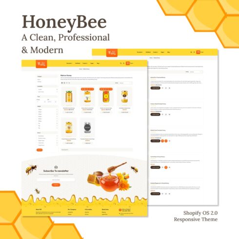 Honeybee a clean professional modern shopify OS 2.0 responsive theme, first picture 1500x1500.