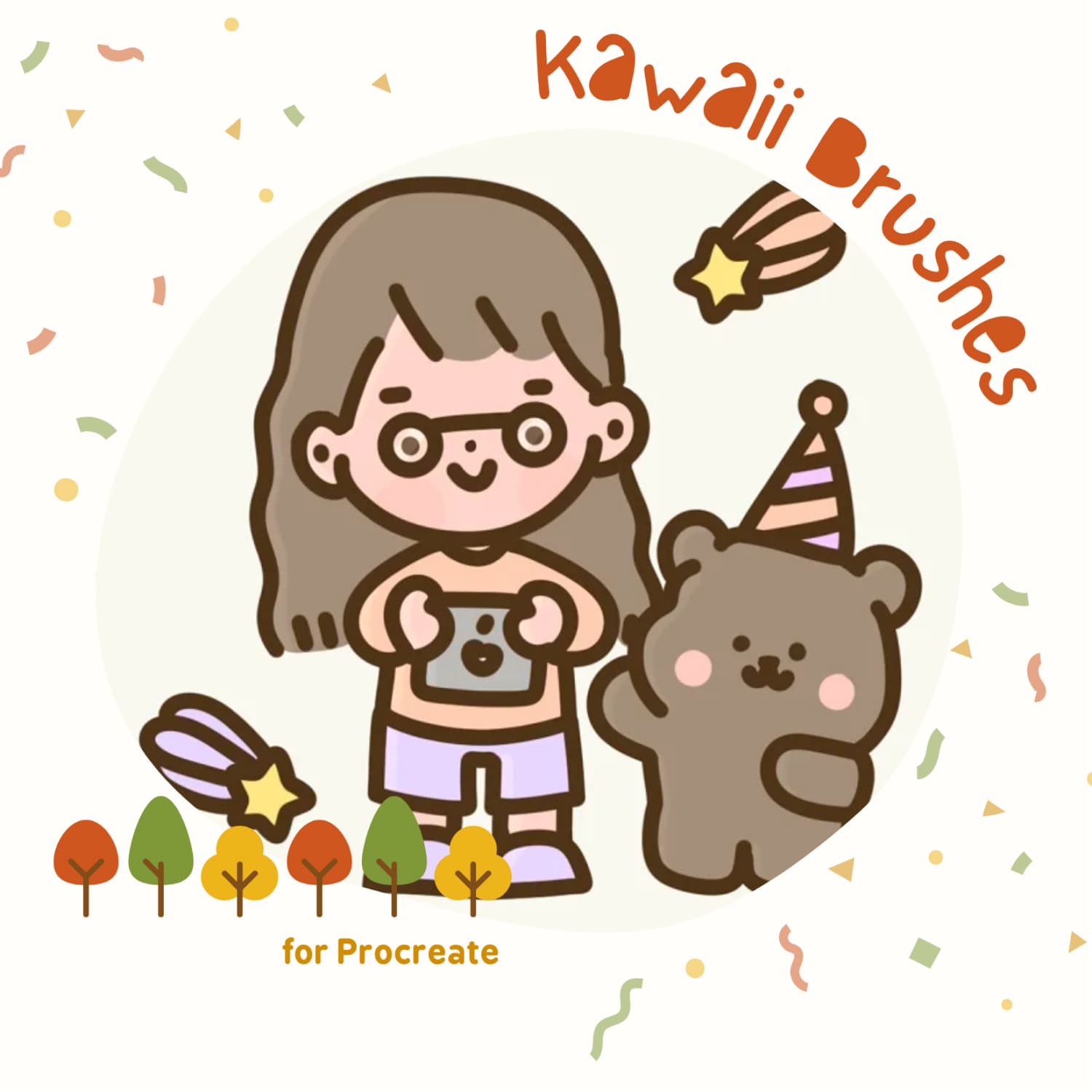 Kawaii brushes for procreate, main picture 1500x1500.