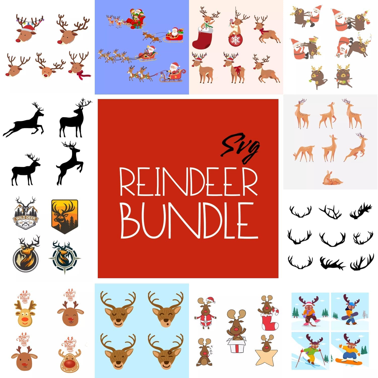 Bunch of reindeers that are on a white background.