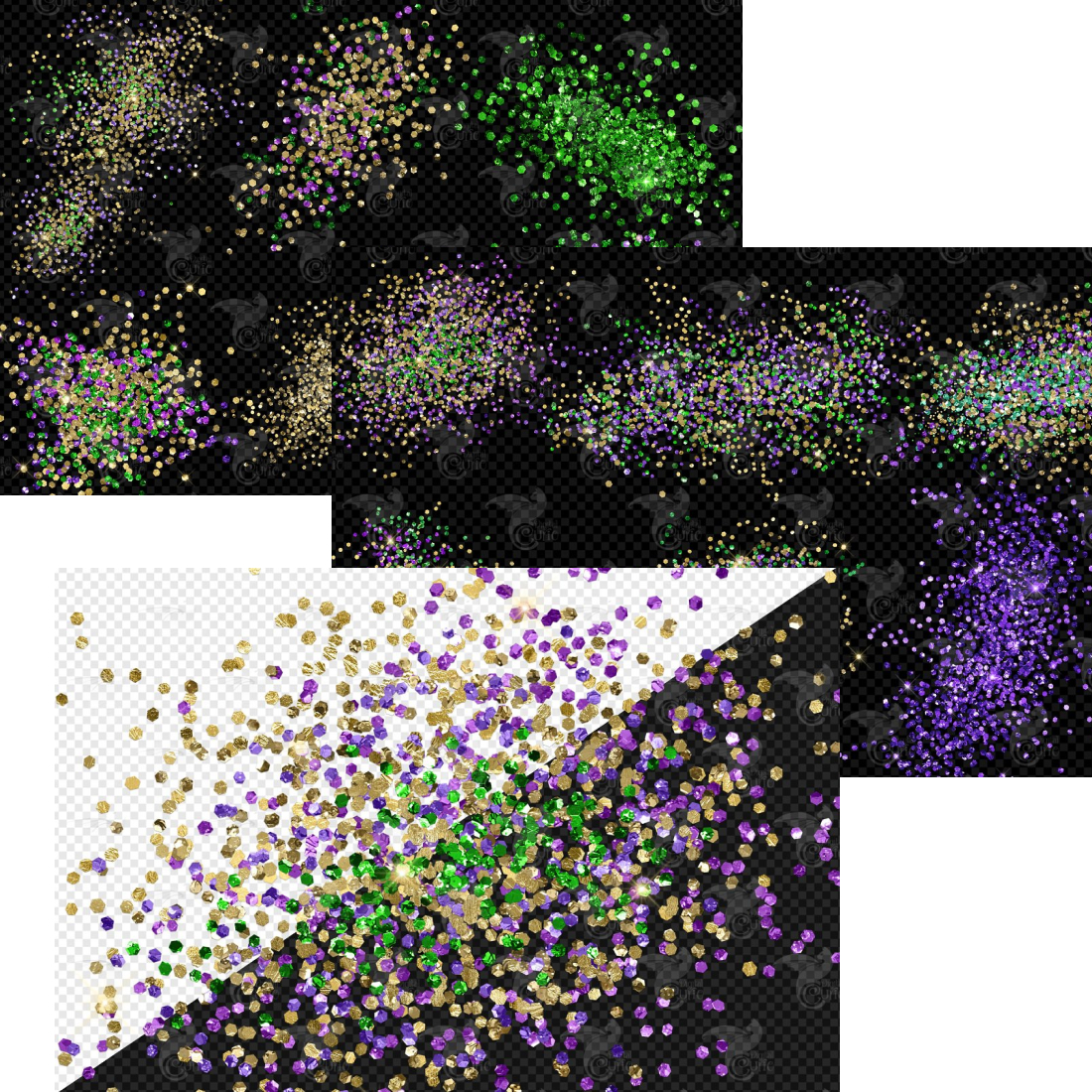 Preview chunky mardi gras glitter overlays.