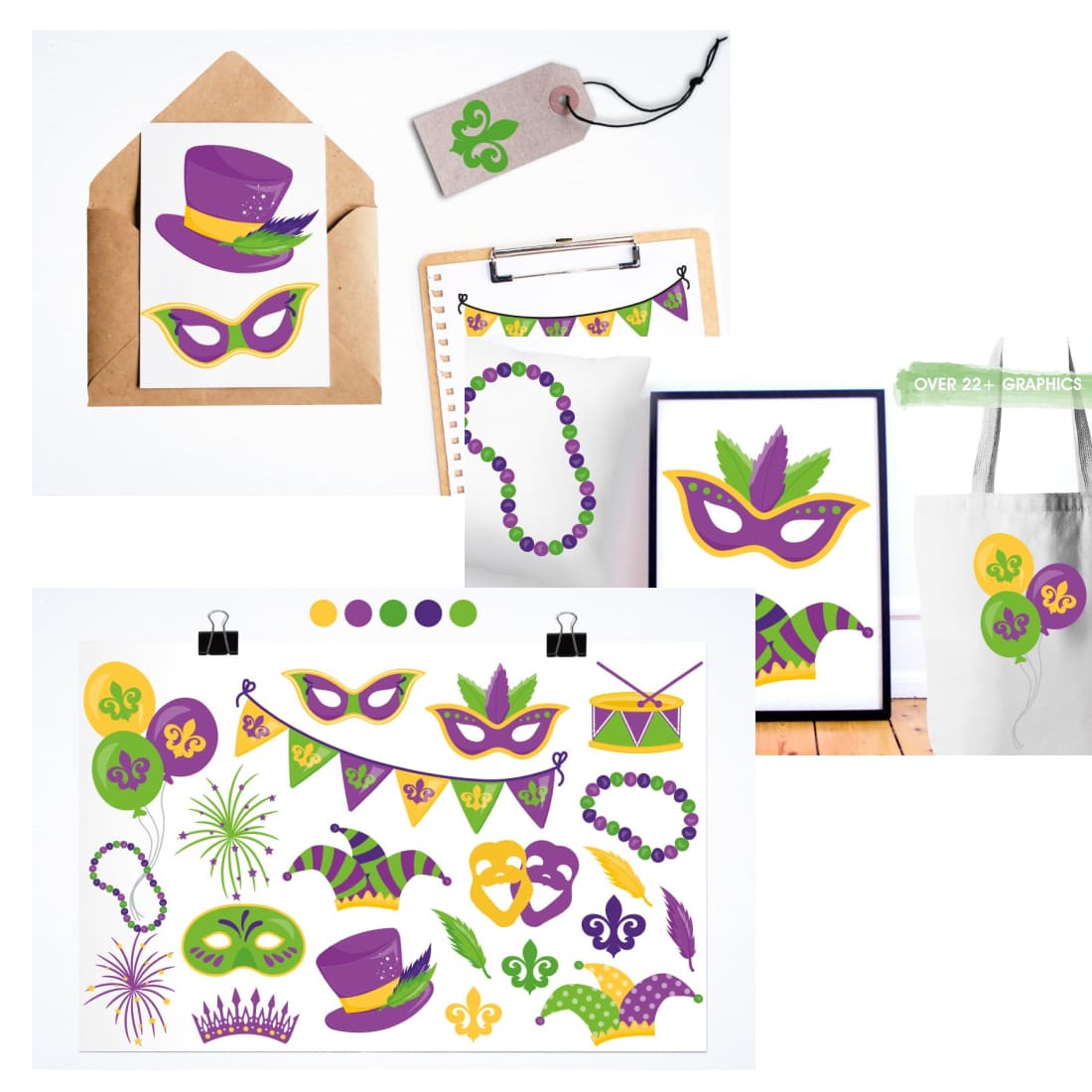 Examples of using Mardi Gras icons.