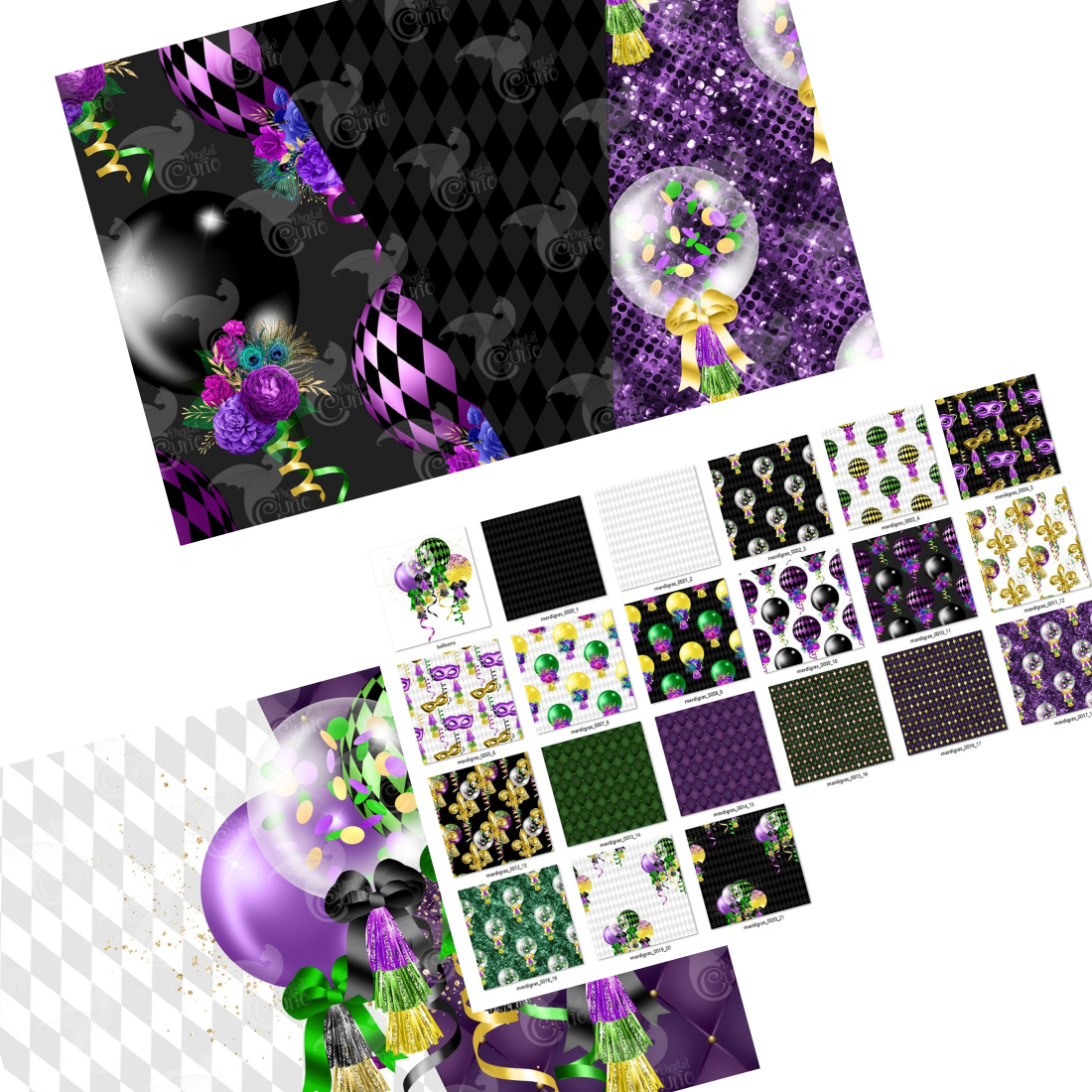 Images with mardi gras balloons digital paper.