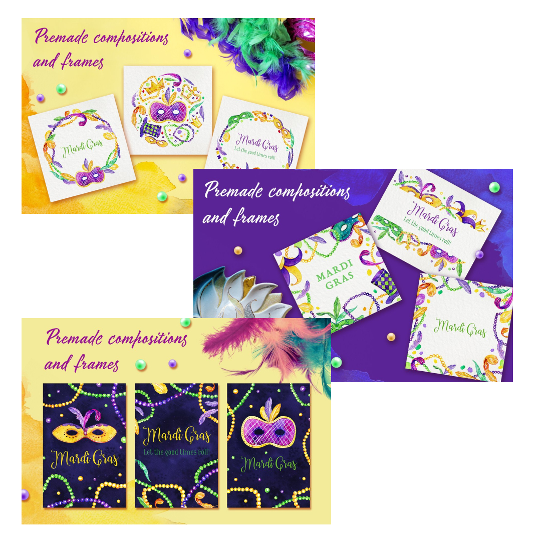 Preview mardi gras watercolor illustrations.