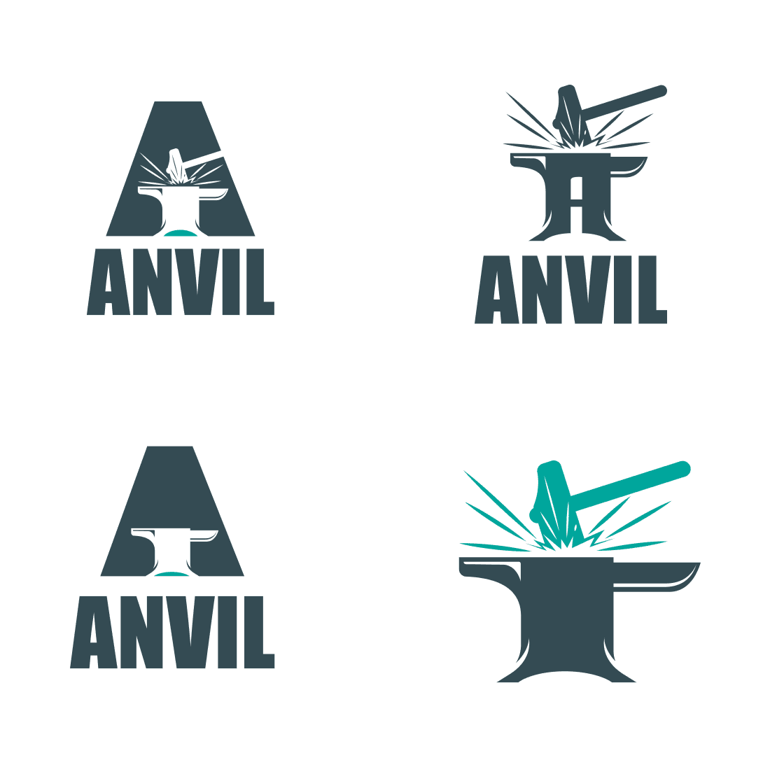 Four images of an anvil being hit with a hammer.