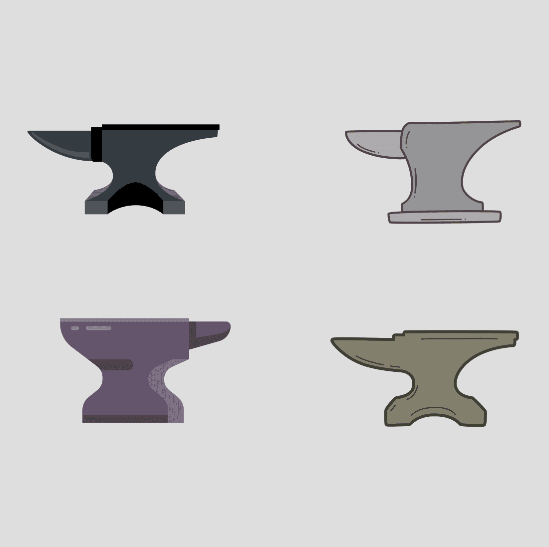 Four anvils from dark gray to light gray.