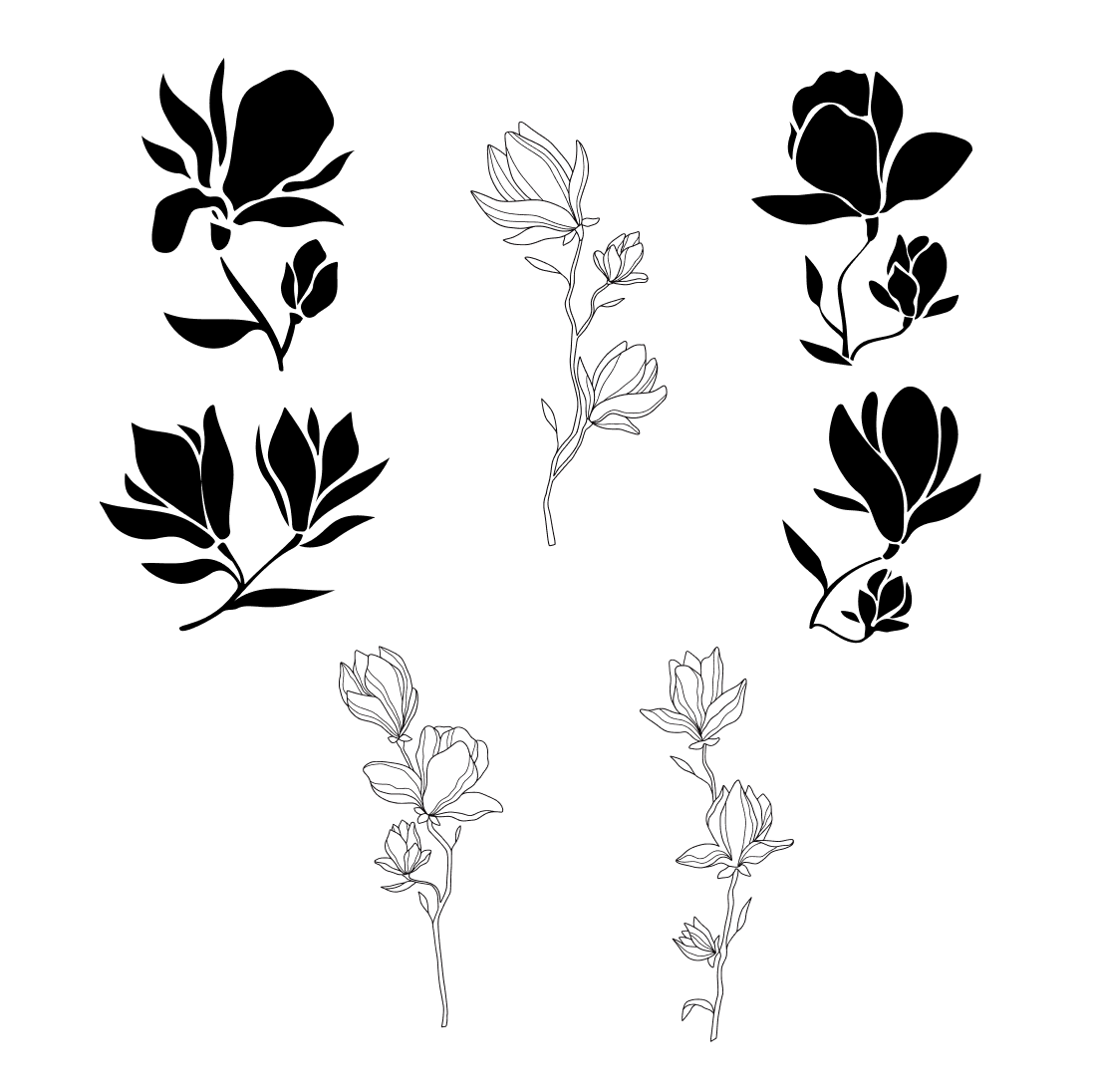 Preview black and white svg magnolia bundle.