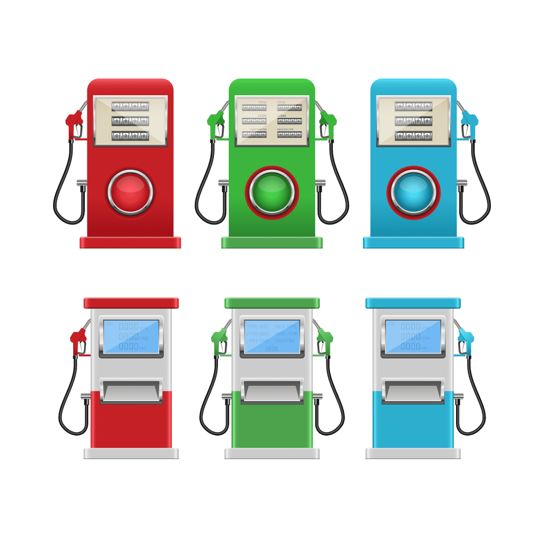 Gasoline pumps of various types SVG Bundle.
