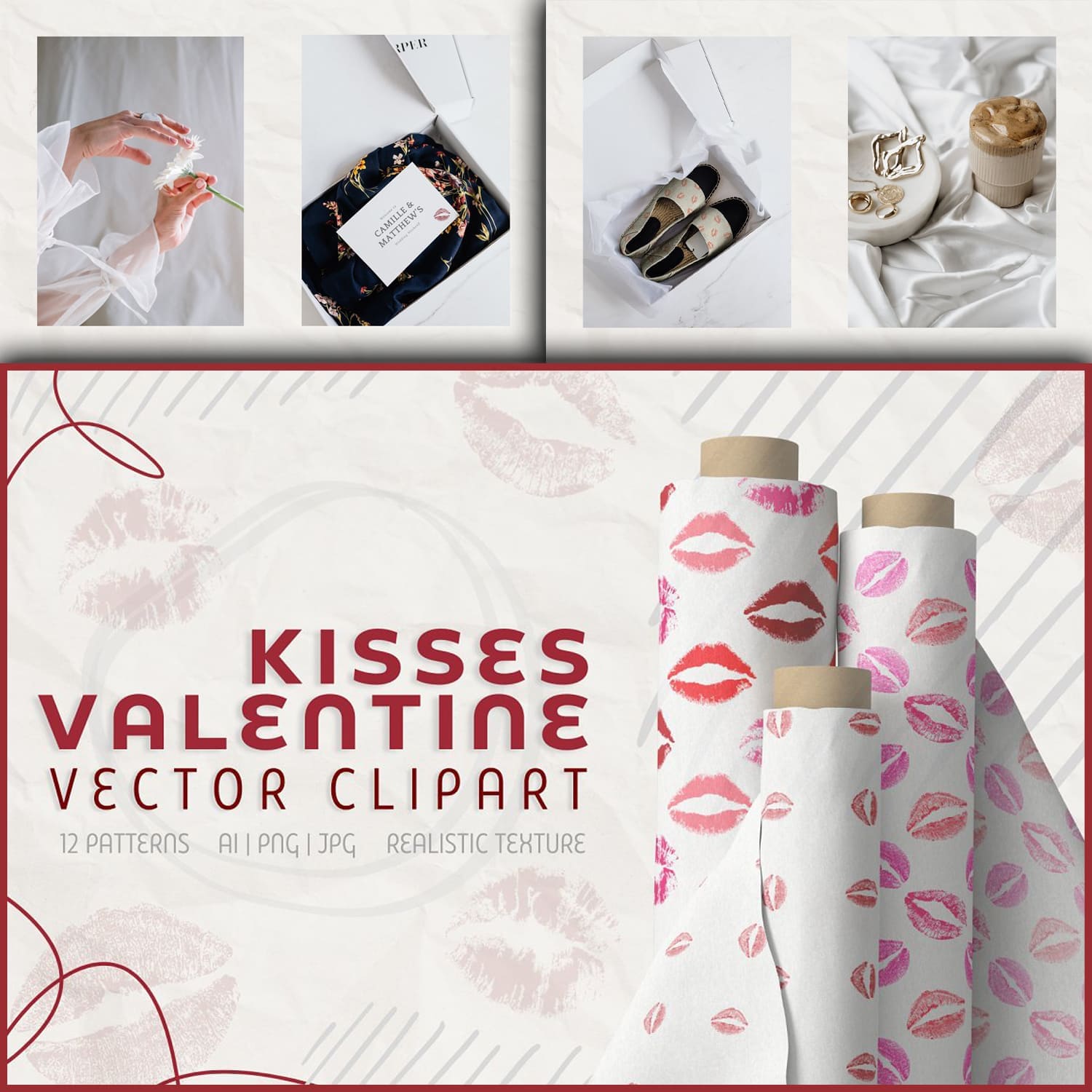 Kisses Valentine vector clipart, second picture 1500x1500.