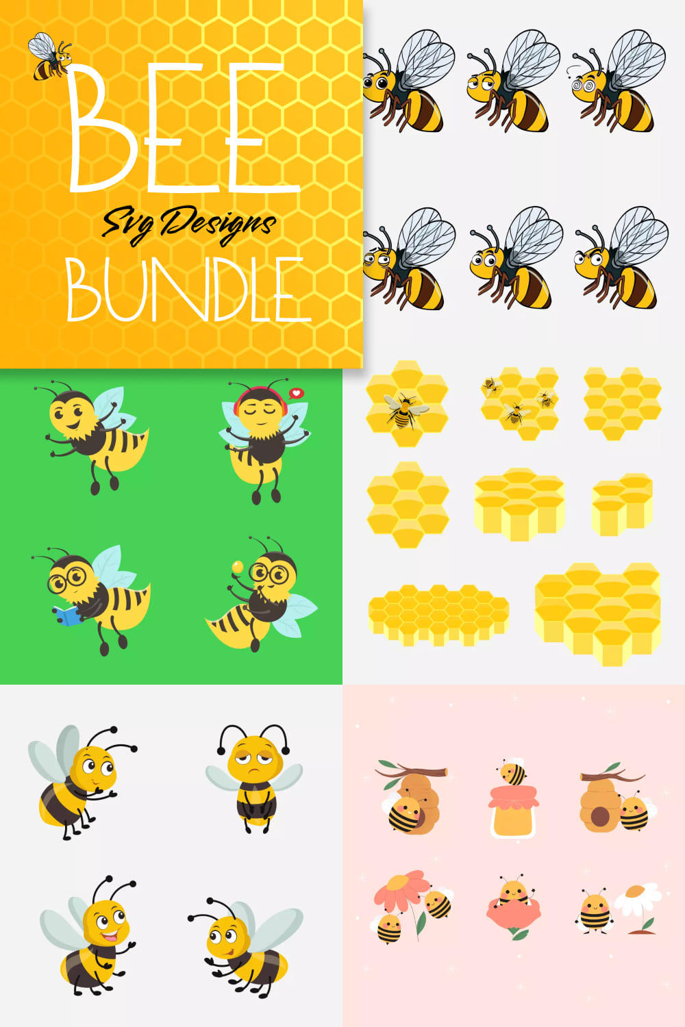 Bee SVG designs bundle, picture for pinterest 1000x1500.