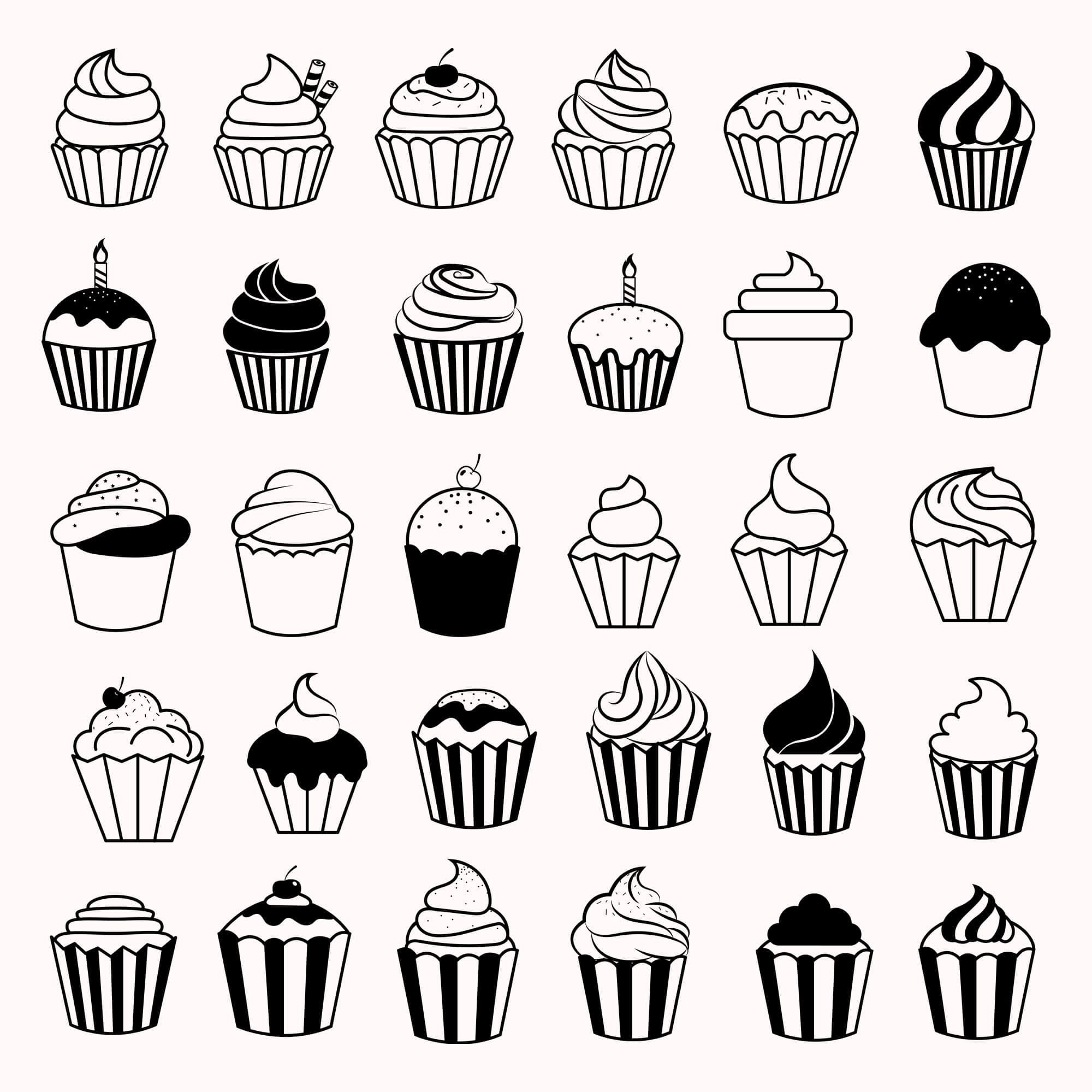 Cupcakes with delicate cream are painted in black and white colors.