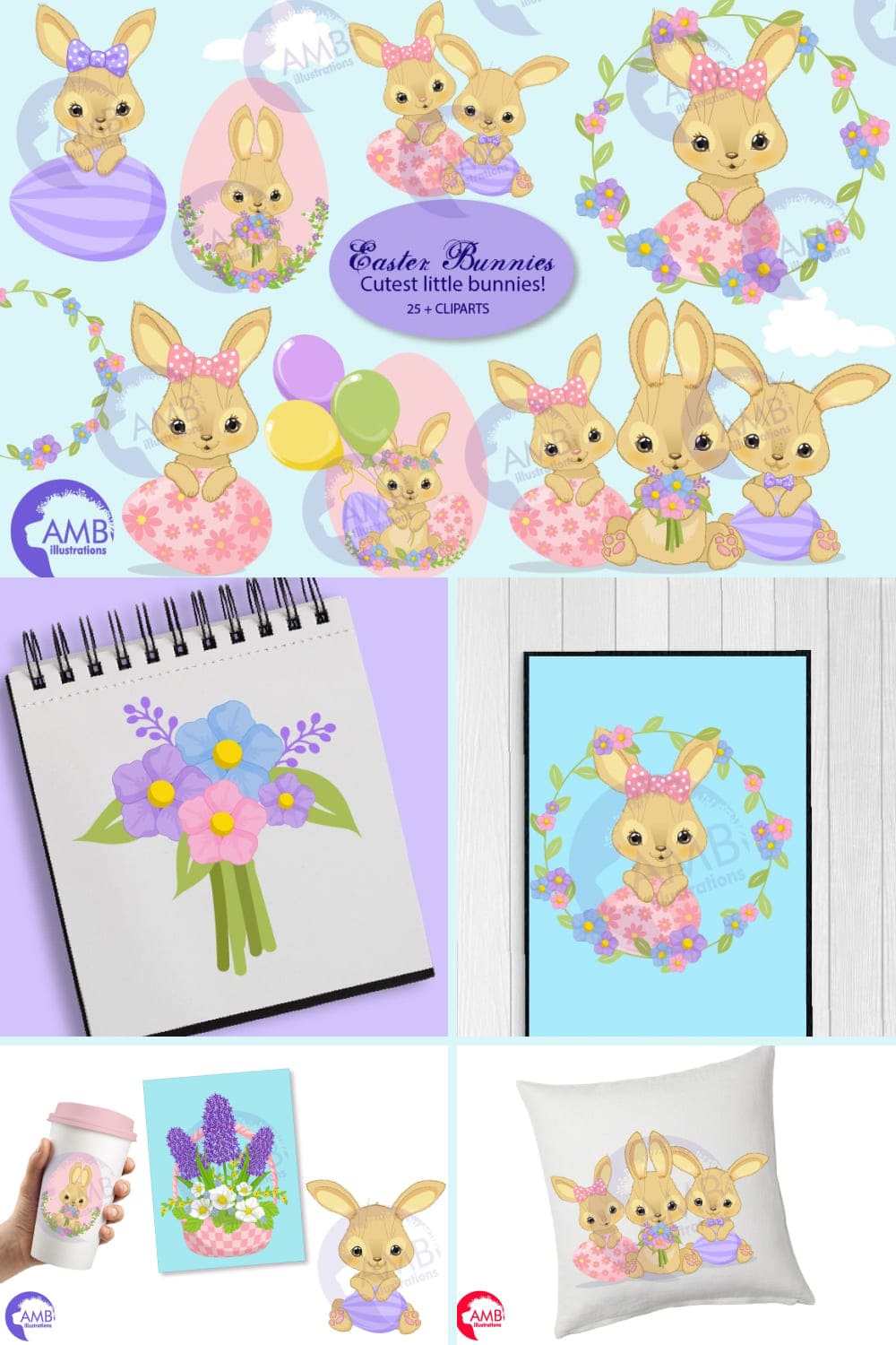 Easter bunnies clipart, picture for pinterest 1000 by 1500 pixels.