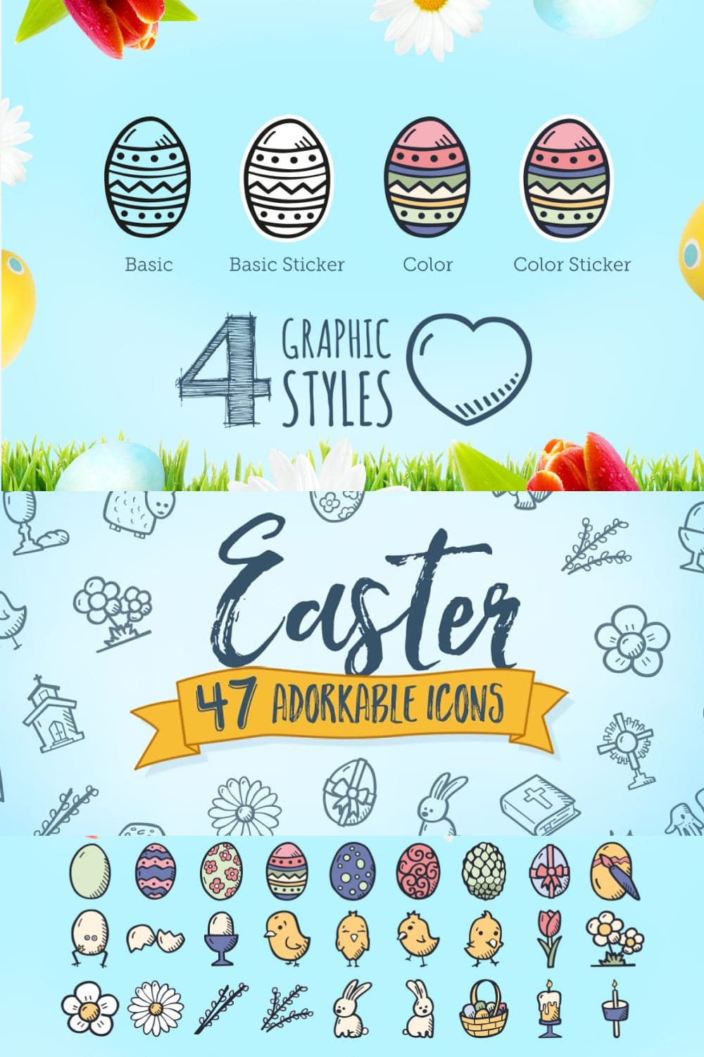 Easter hand drawn icons, picture for pinterest 1000x1500.