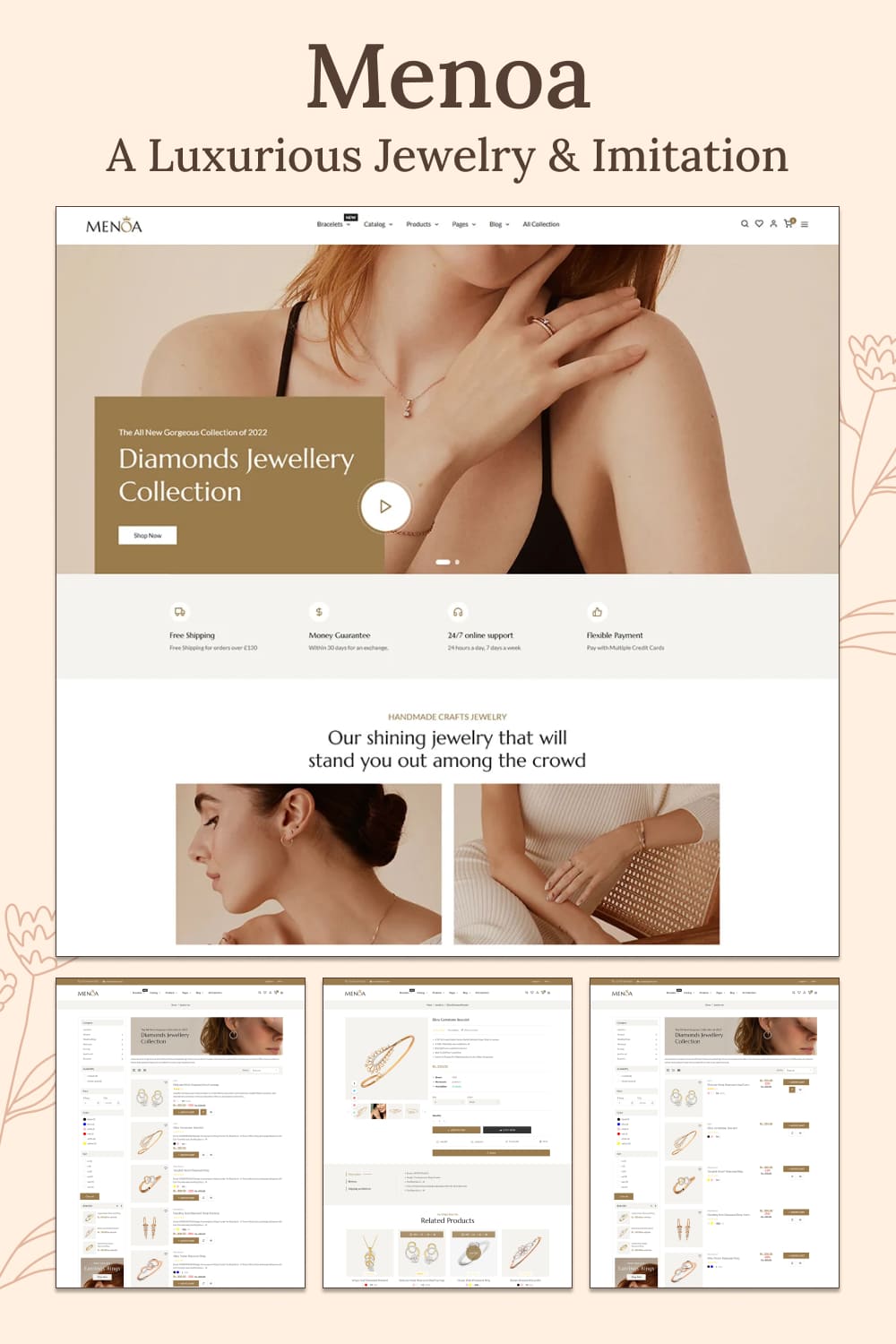 Menoa a luxurious jewelry imitation shopify responsive theme, picture for pinterest.