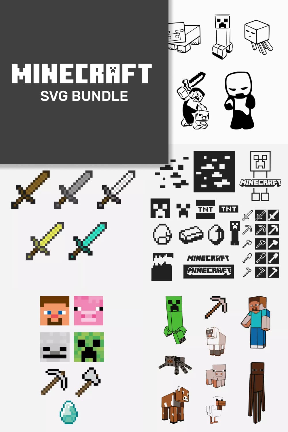 Minecraft SVG bundle, picture for pinterest 1000x1500.