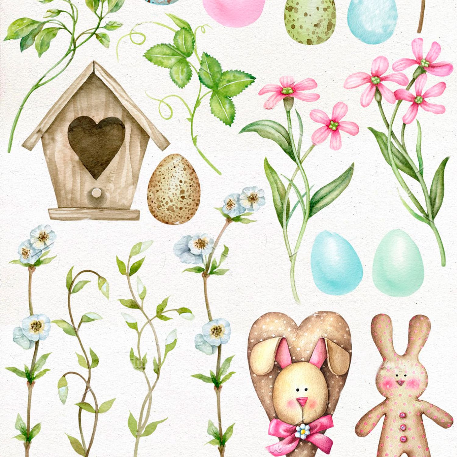Watercolor Easter decor clipart, second picture 1500x1500.