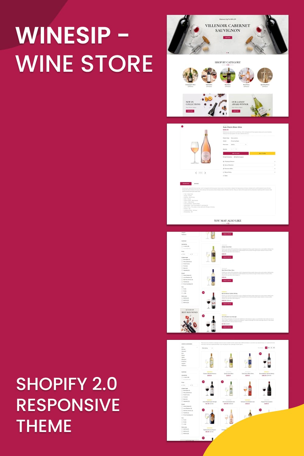 Winesip - Wine store, shopify 2.0 responsive theme, picture for pinterest 1000x1500.