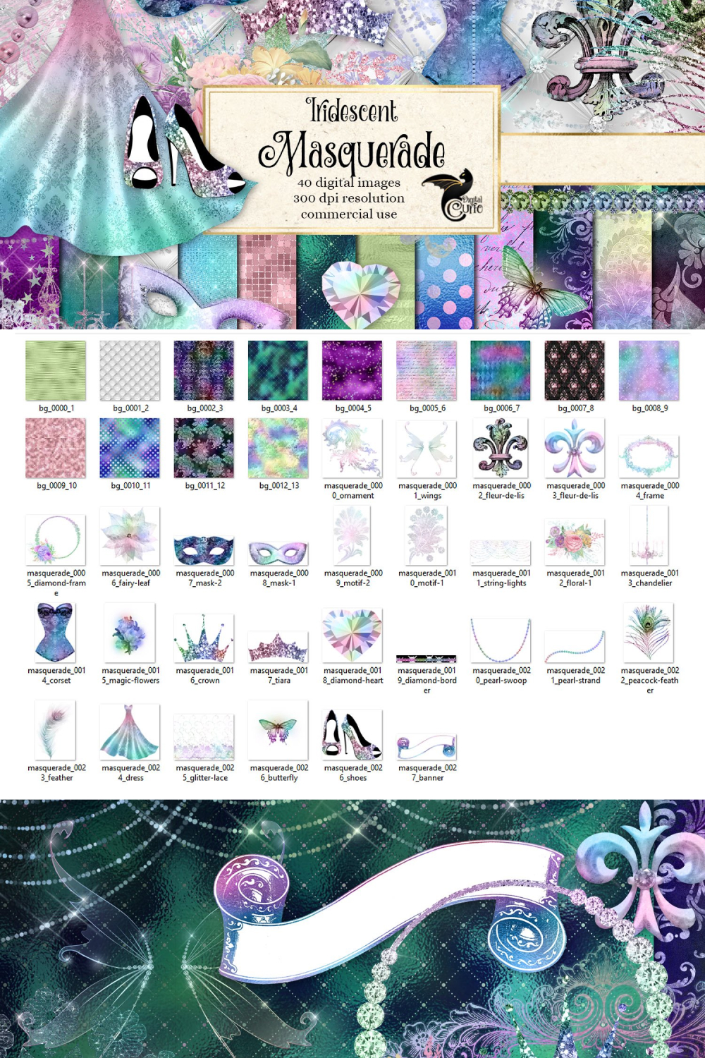 Pinterest of iridescent masquerade graphics.