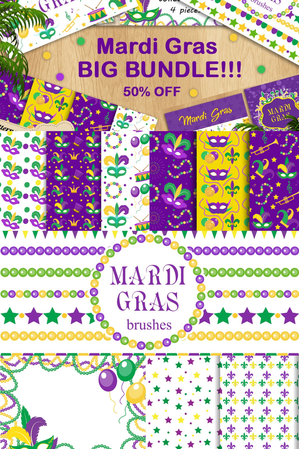 Pinterest illustrations of mardi gras big bundle.