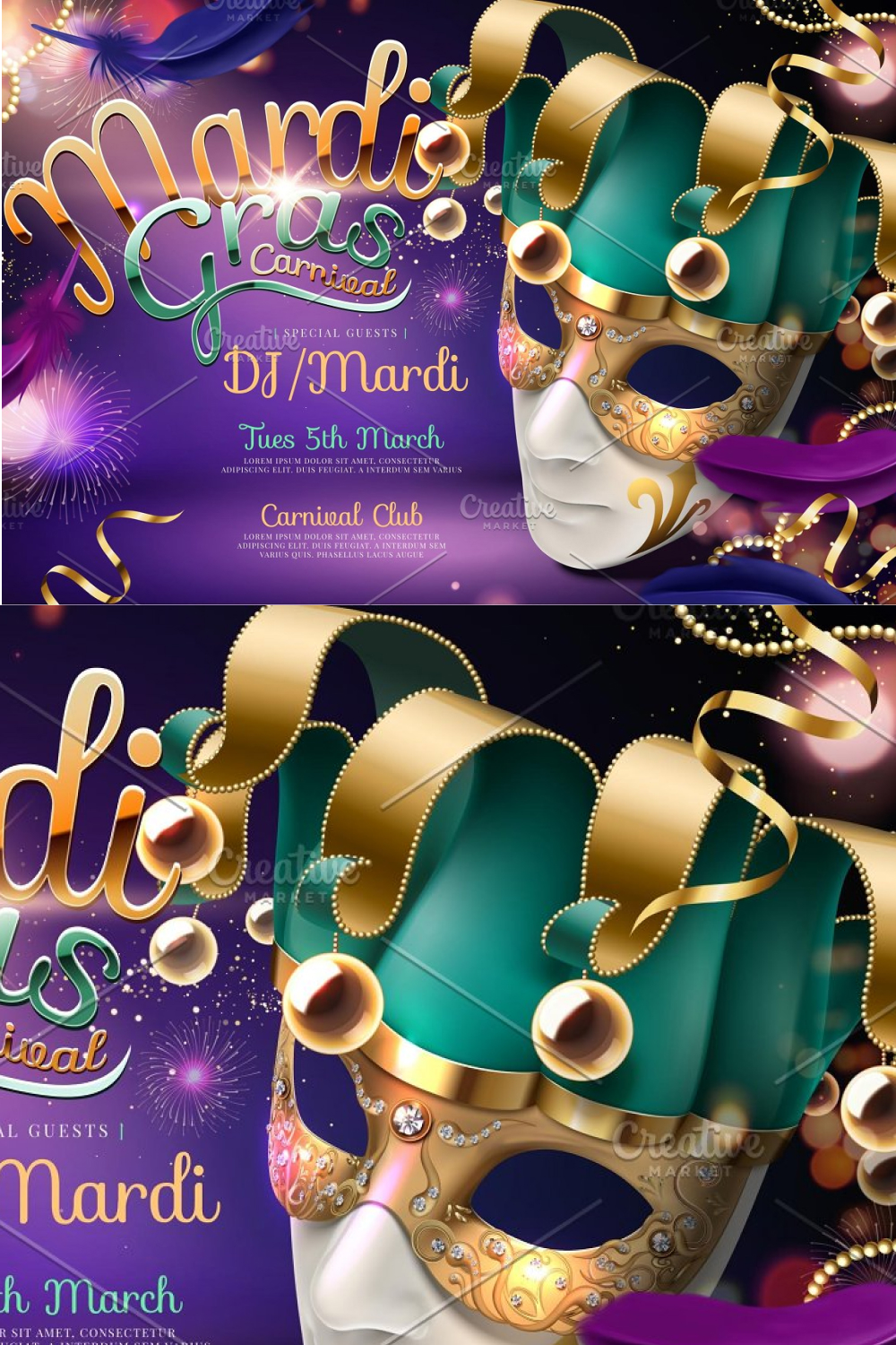 Pinterest of mardi gras carnival design.