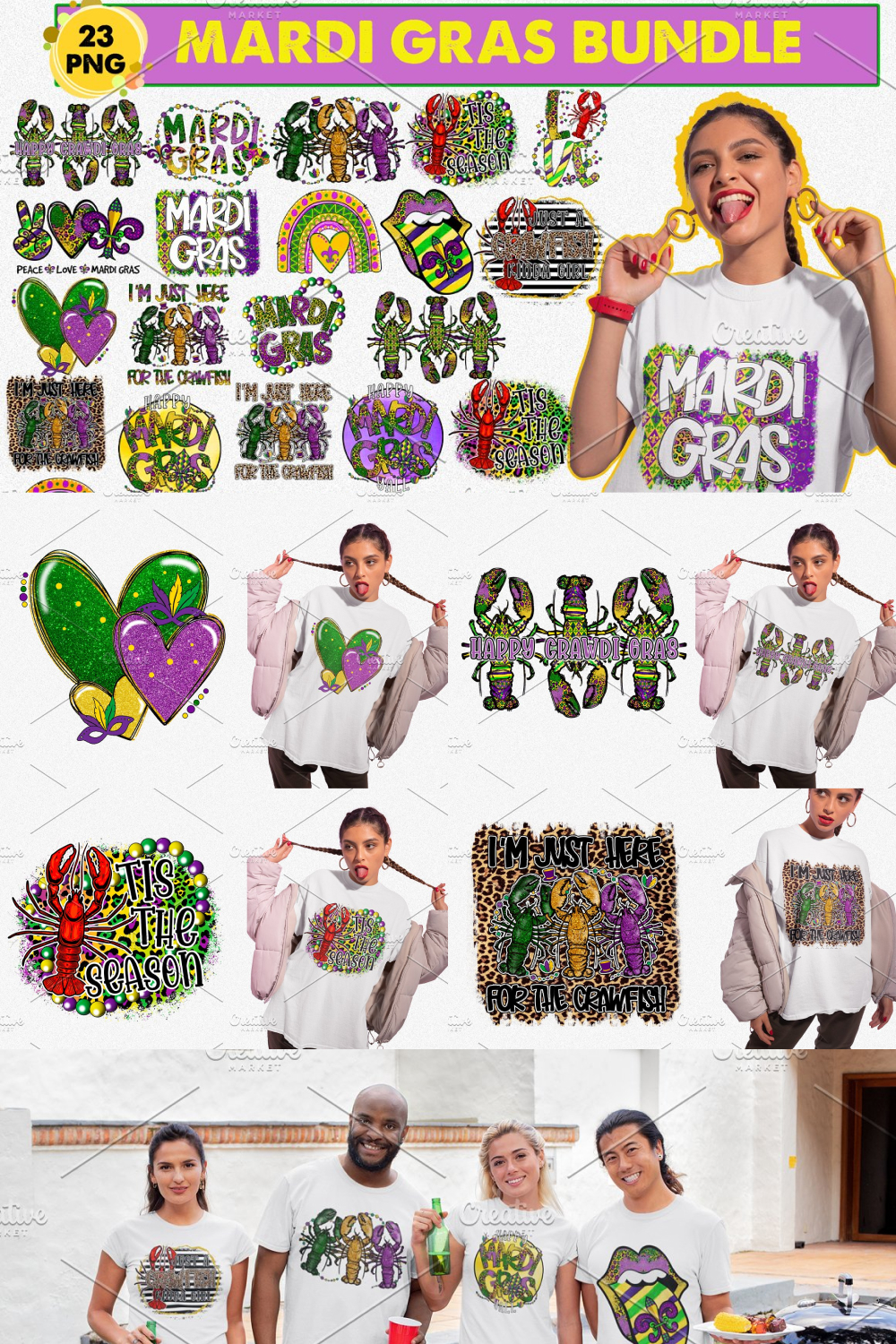 Pinterest of mardi gras png graphic bundle.