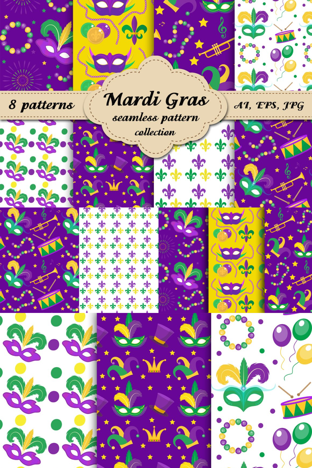 Pinterest illustrations mardi gras seamless pattern.