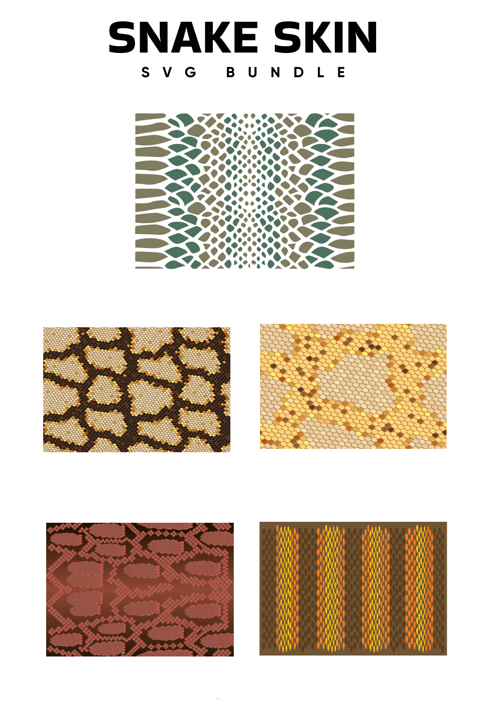 Snake skin swatches are shown in four different colors.