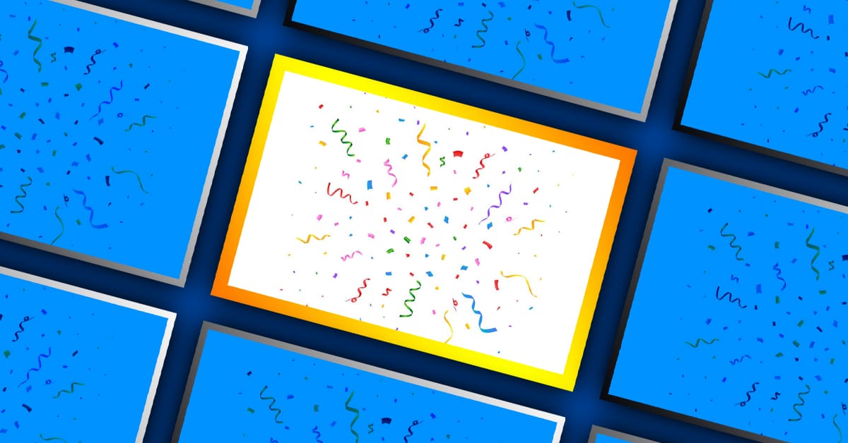 Colorful confetti ribbon explosion, picture for facebook 1200x628.