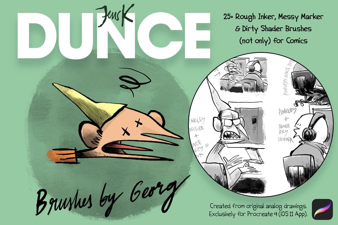 Dunce brushes, 25+ Rough Inker, Messy Marker & Dirty Shader Brushes (not only) for Comics.