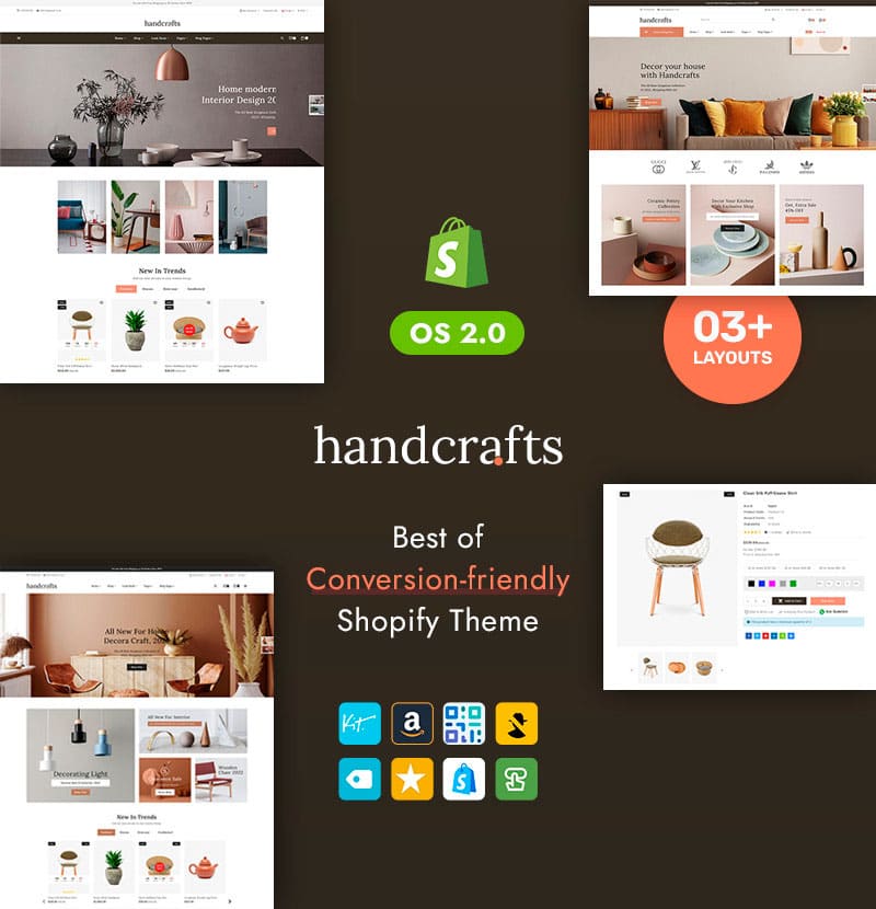 Inscription: "Handcrafts, Best of Conversion-friendly Shopify Theme".