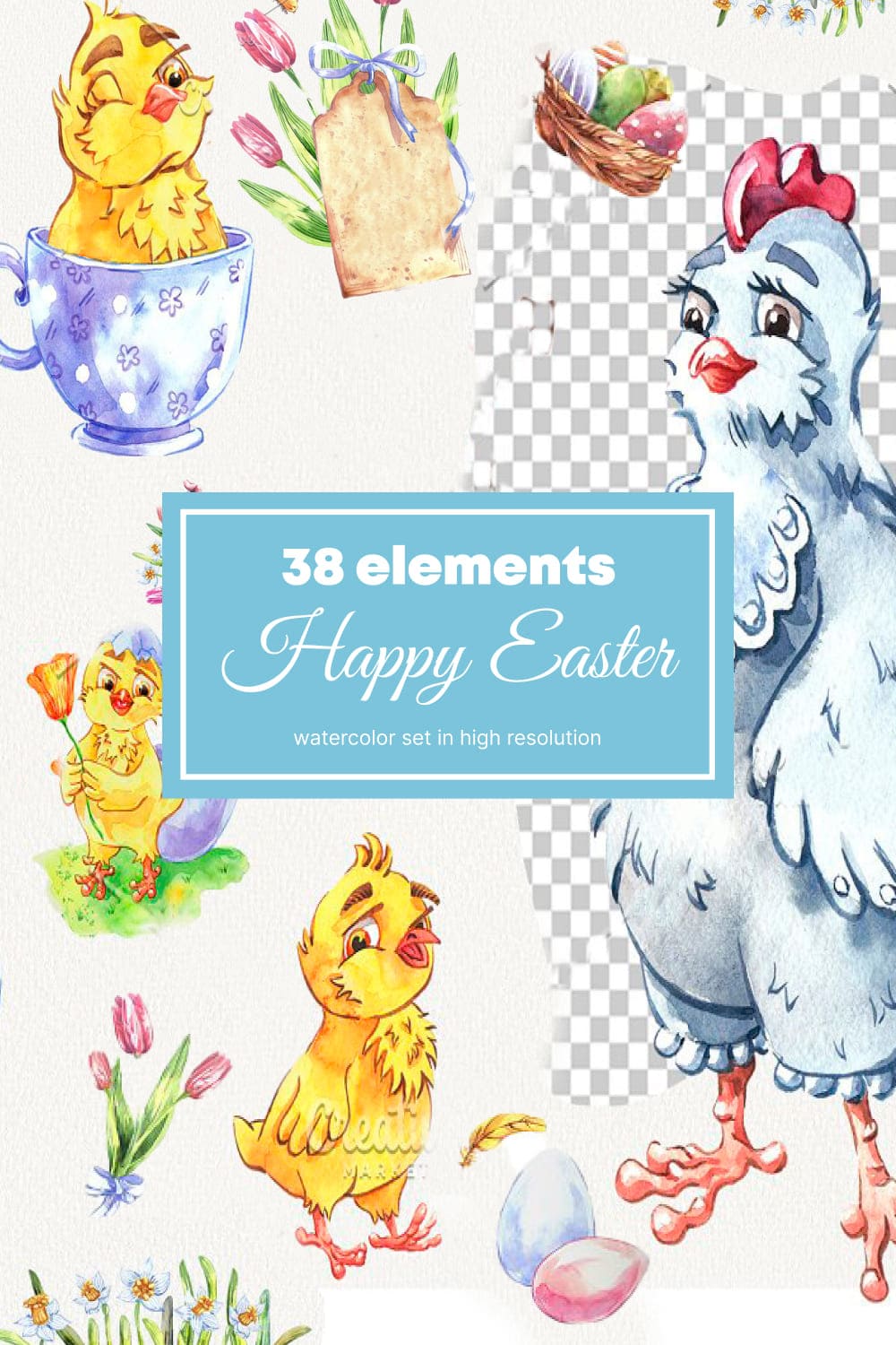 Happy Easter 38 Elements, picture for pinterest 1000x1500.