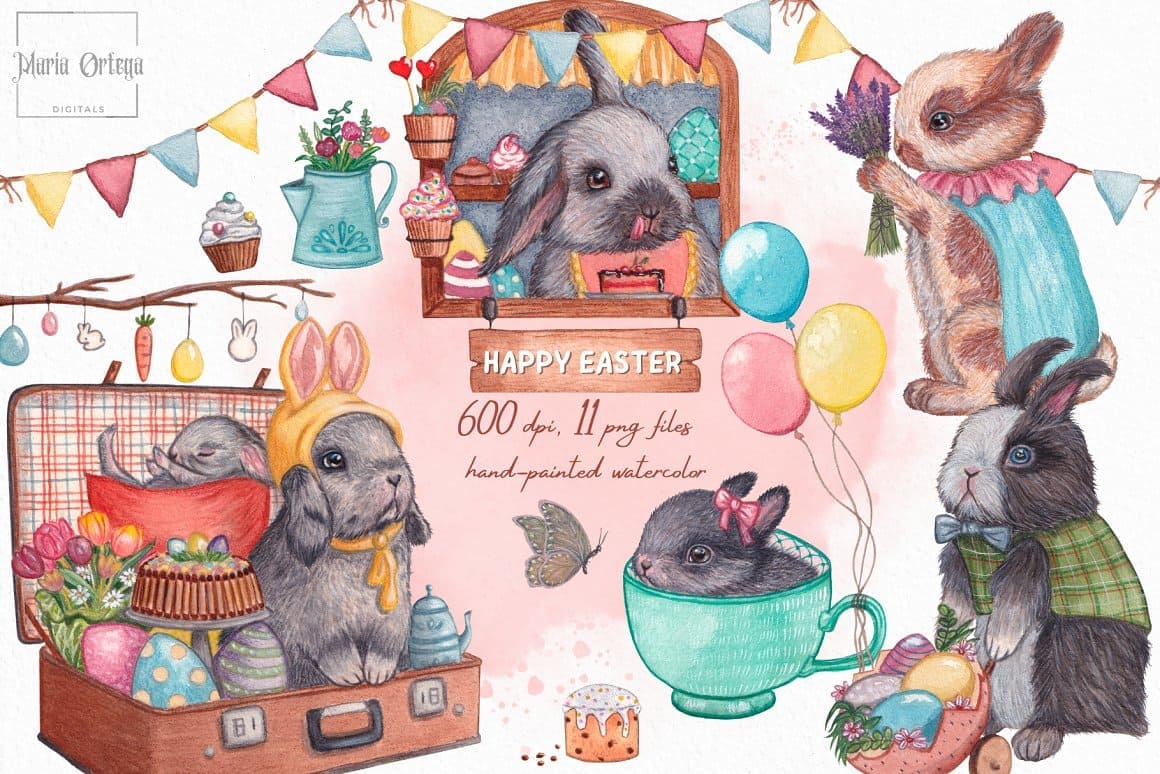 11 PNG Files of Happy Easter.