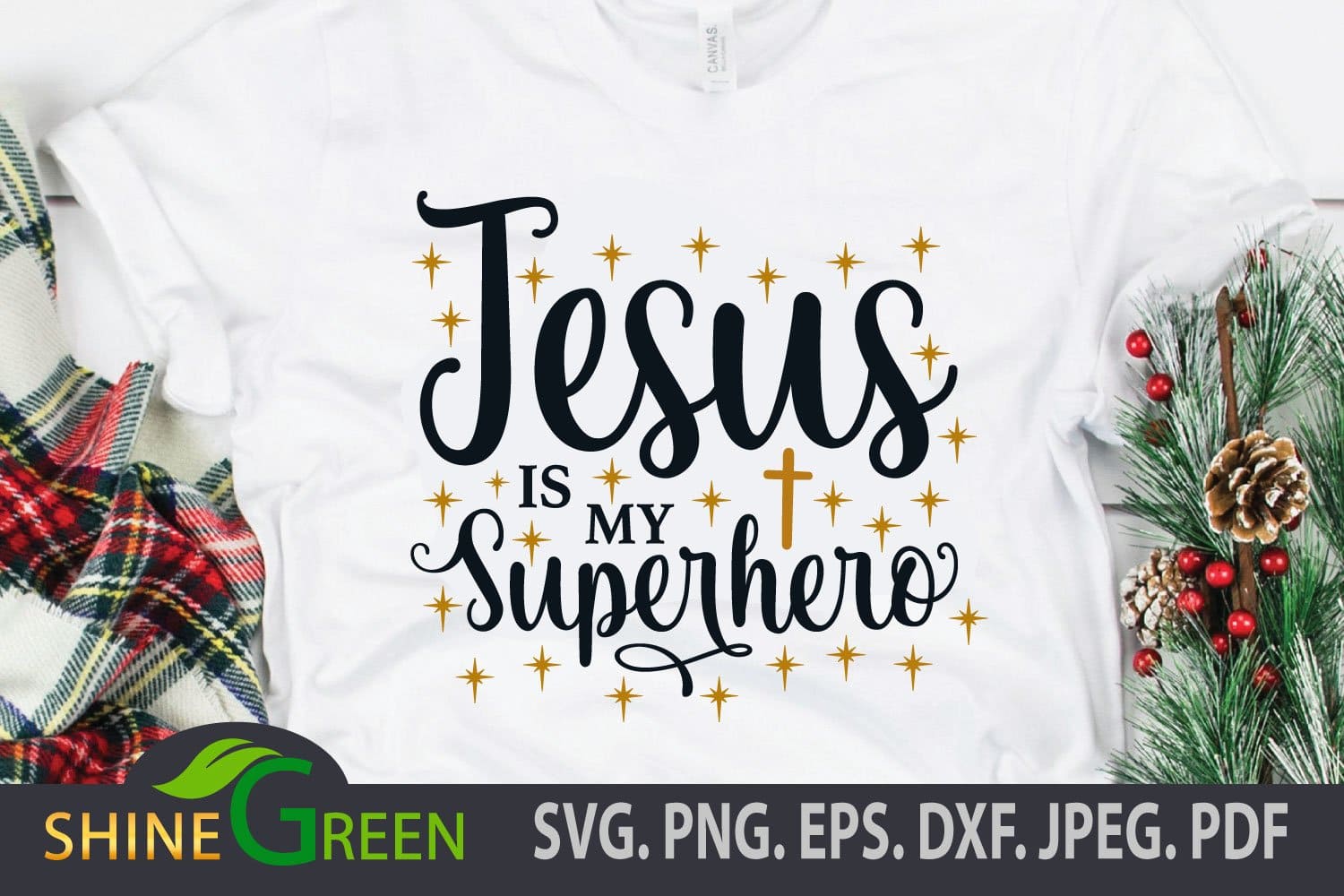 "Jesus is my superhero" - the inscription on a white T-shirt.