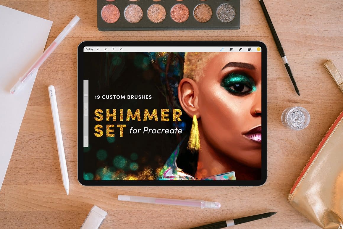 Shimmer Set for Procreate open on a iPad.