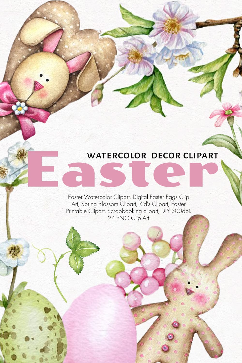 Watercolor Easter decor clipart, picture for pinterest 1000x1500.