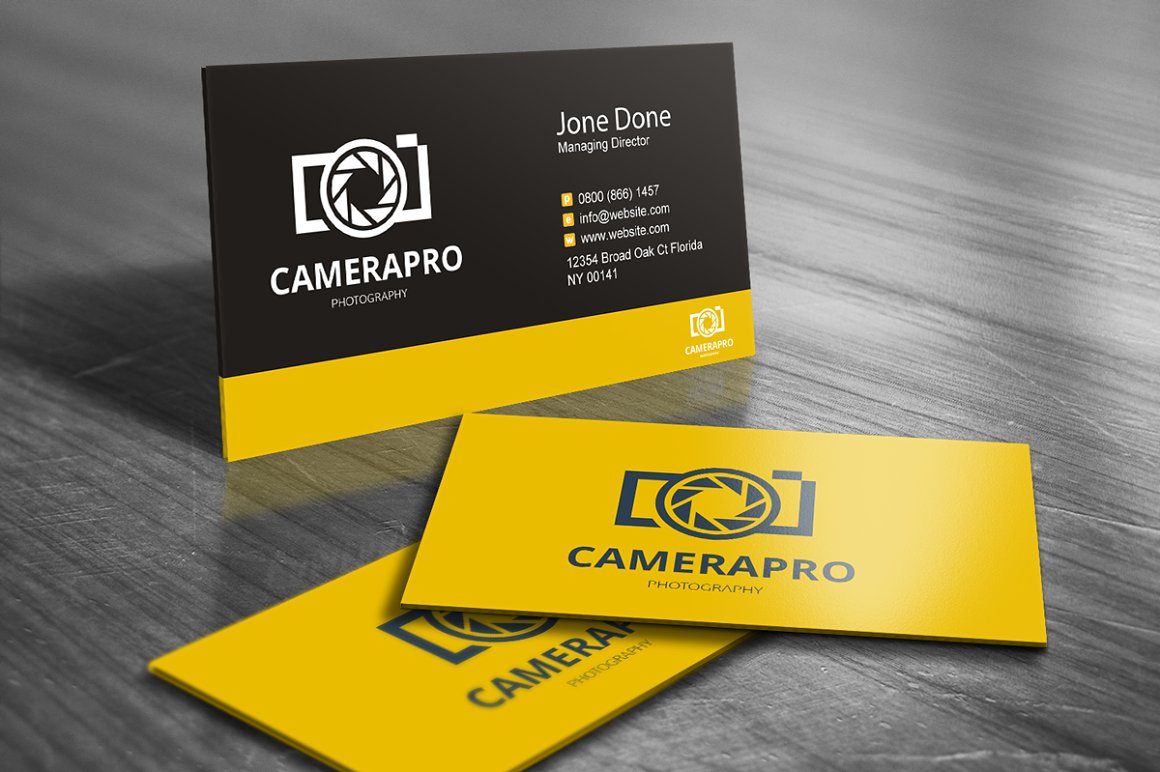 Business card with logos and others.