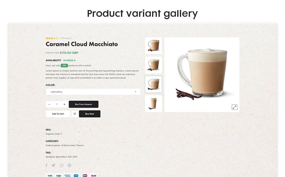 Personal page of product: Product variant gallery.