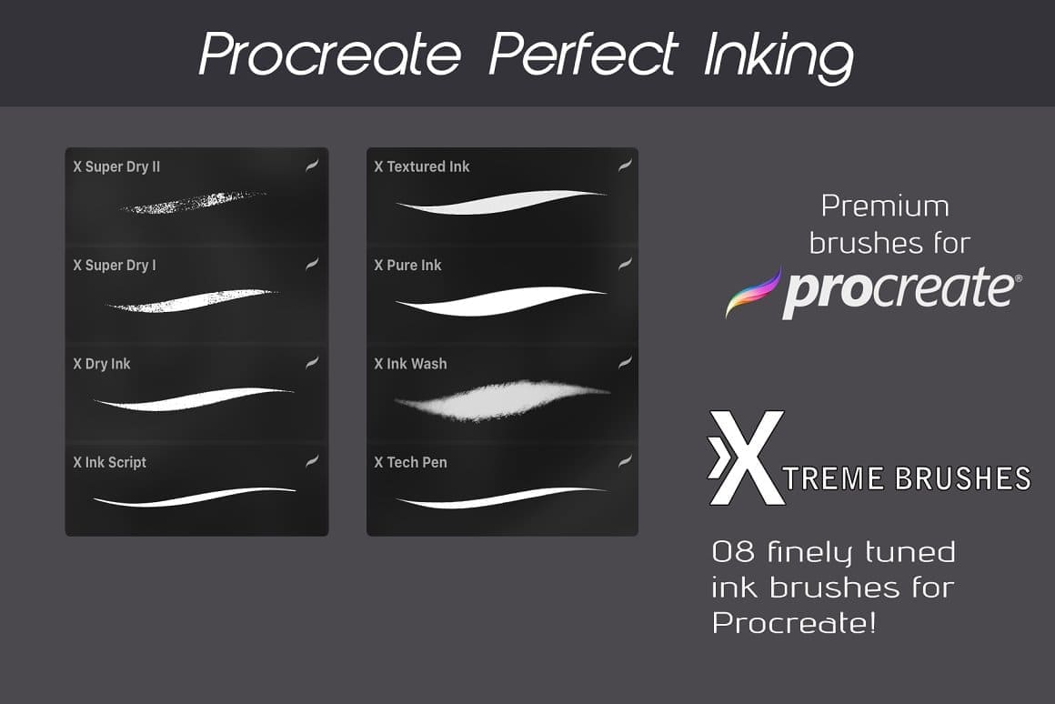 Procreate Perfect Inking, 08 finely tuned ink brushes.