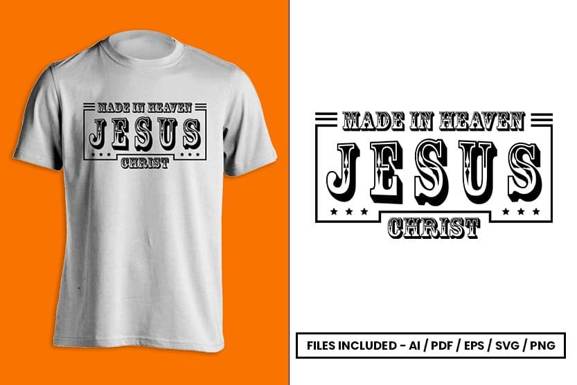 Logo Jesus Christ on a white t-shirt on an orange background.
