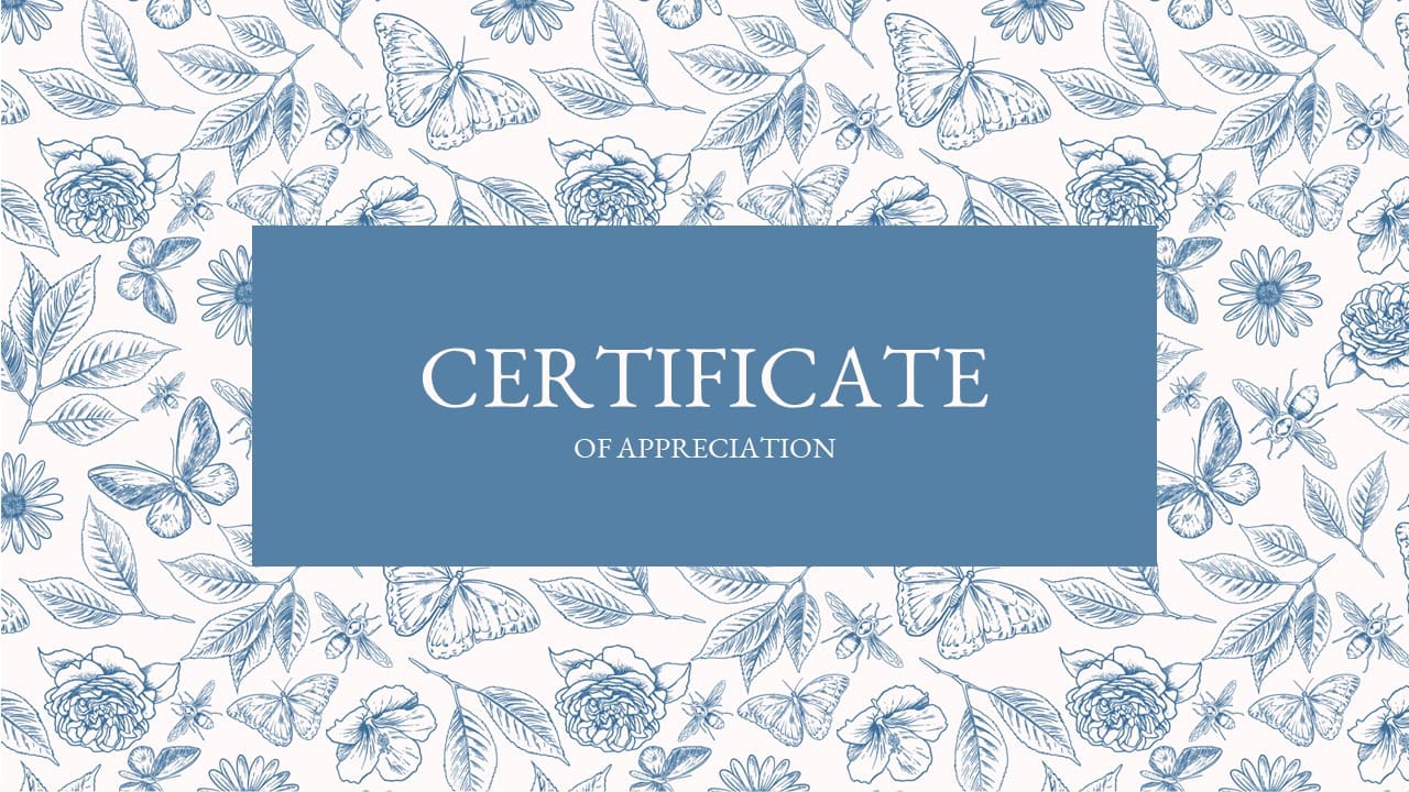 Certificate of appreciation close-up in blue color.