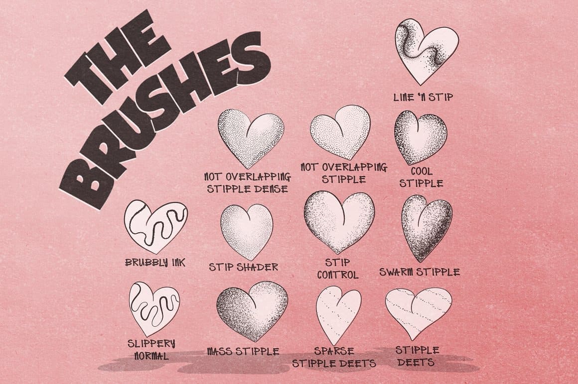 Examples of brushes in the form of hearts.
