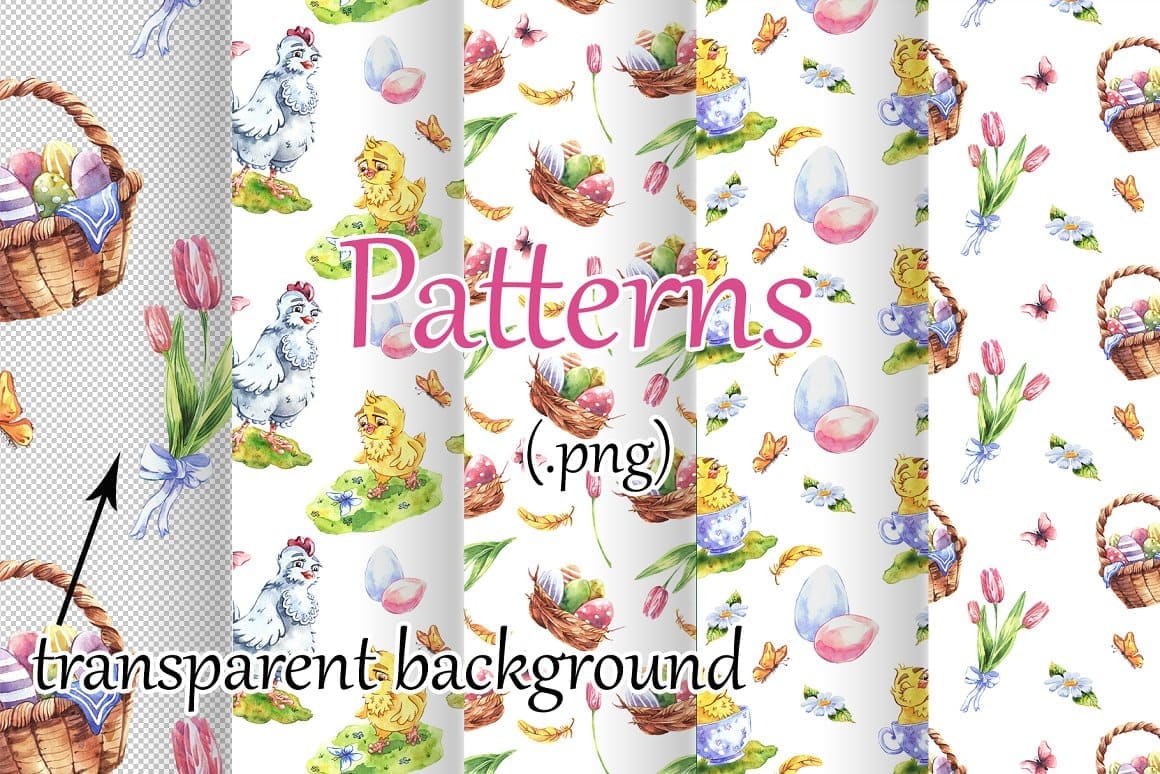 Happy Easter Patterns (.png), transparent background.