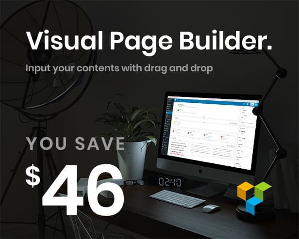 Visual Page Builder, Input your contents with drag and drop.