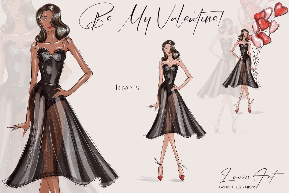 Valentine Day's Fashion Illustrations.