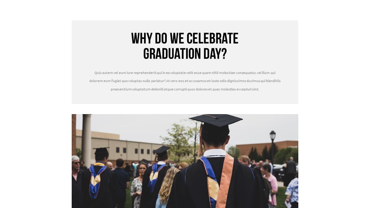 Slide with inscription "Why do we celebrate graduation day?"