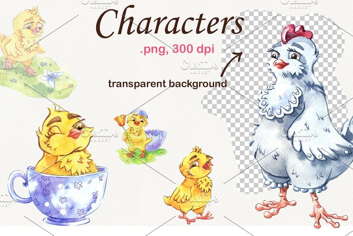 Characters with transparent background, Happy Easter.