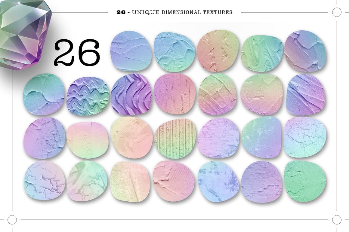 26 unique dimensional textures.