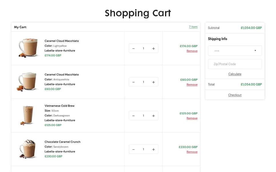 Online market, page "Shopping Cart".